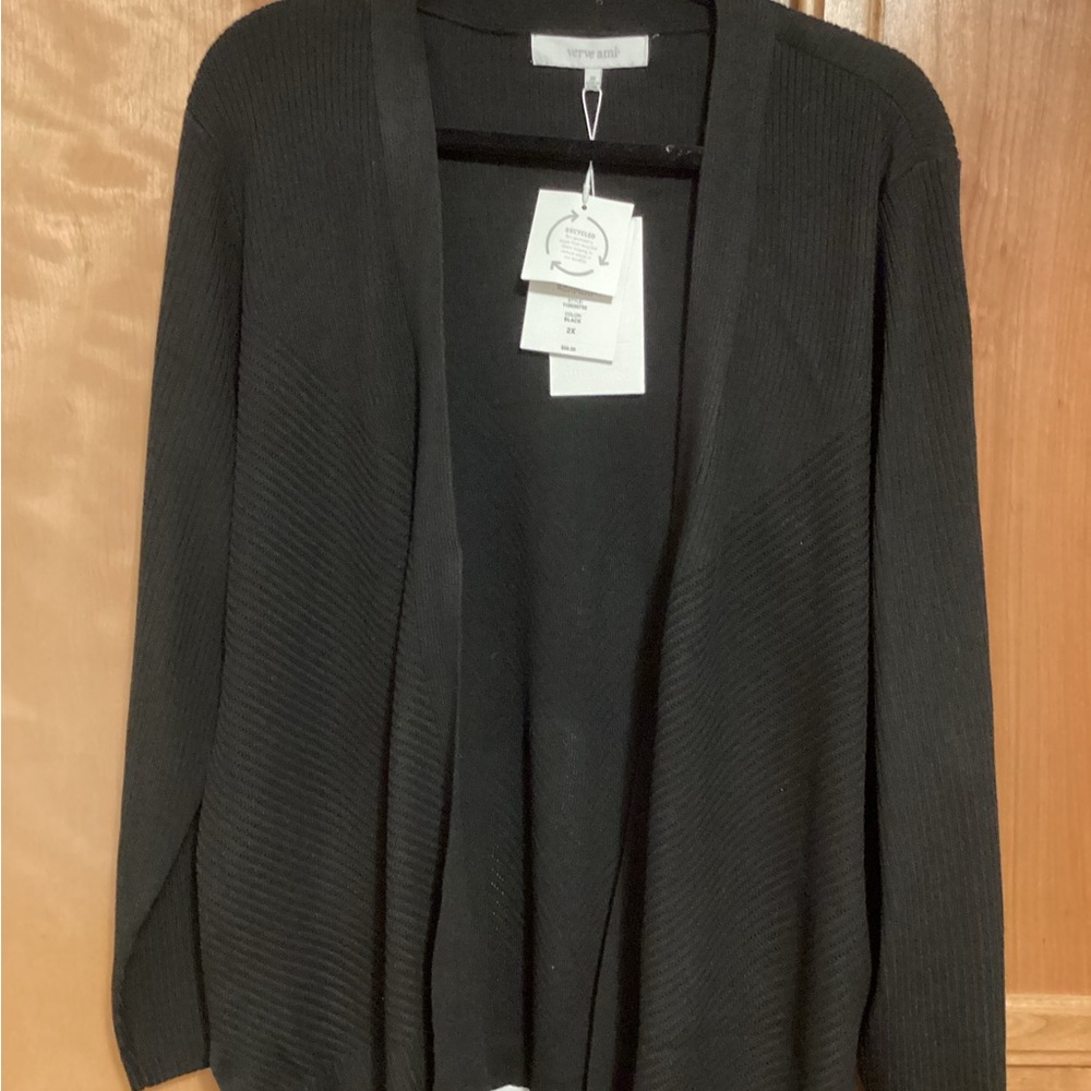 Verve Ami Black Open-Front Ribbed Women's Cardigan, NWT
